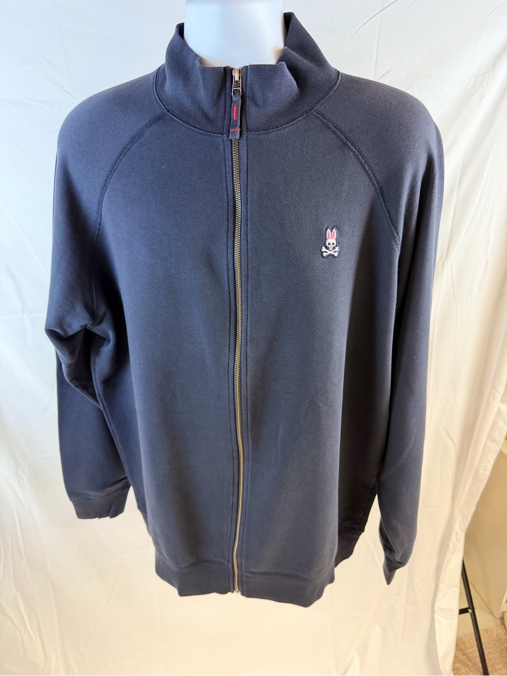 Psycho Bunny Navy Full-Zip Track Sweater with Pink Logo Accent